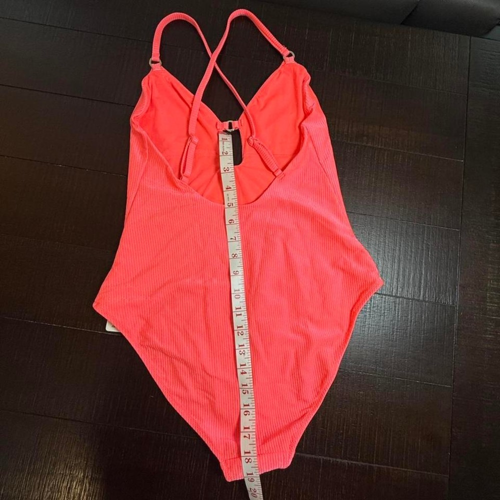 Aerie Shiny Coral Pink One Piece Swimsuit Large NWT High Cut - Picture 8 of 8